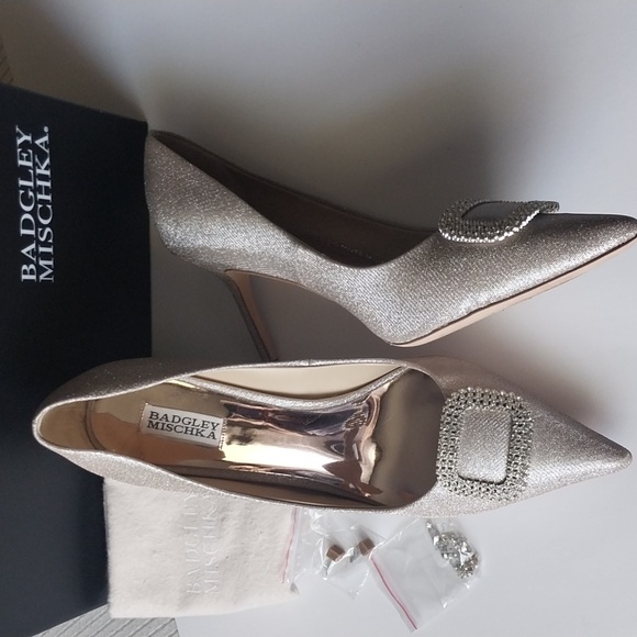 BADLEY MISCHA Pumps High Heel Sparkle Diamond Brooch Pointed The CHER Size 13M - Picture 10 of 12